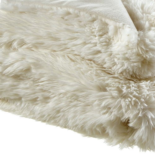 50" X 60" Cream Polyester Knitted Plush Throw Blanket