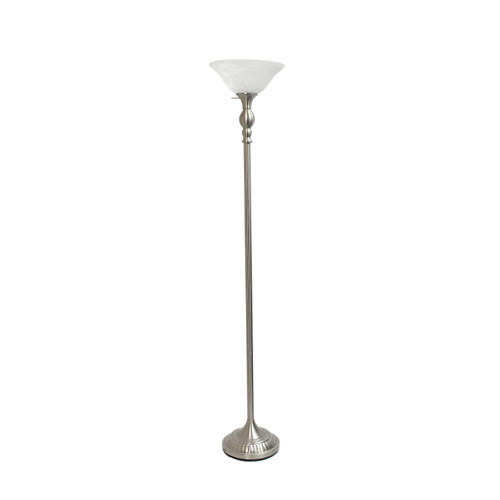 71" White Metal Floor Lamp With White Glass Bowl Shade