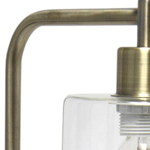 19" Antiqued Brass Lantern Table Lamp With Cylinder Shade