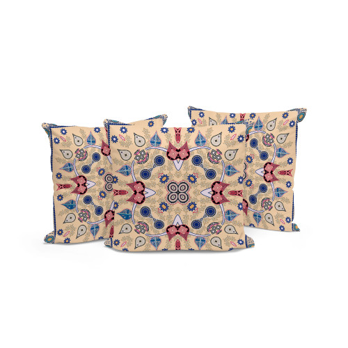 Set of Three Beige Abstract Indoor Outdoor Throw Pillow