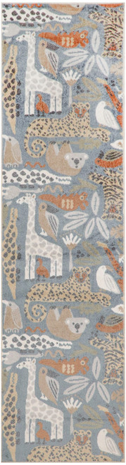 6' Blue Animal Print Power Loom Runner Rug
