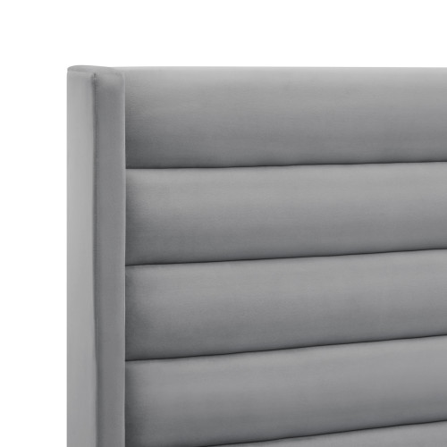 Light Gray Tufted Velvet Upholstered Twin Bed Frame