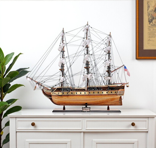 60" Brown Solid Wood Hand Painted Boat