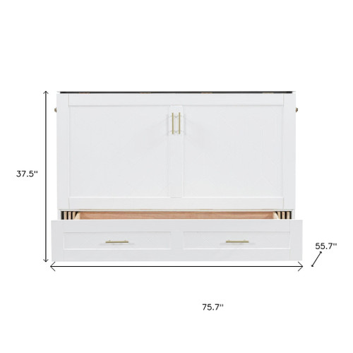 White Wood Full Murphy Bed With Drawers