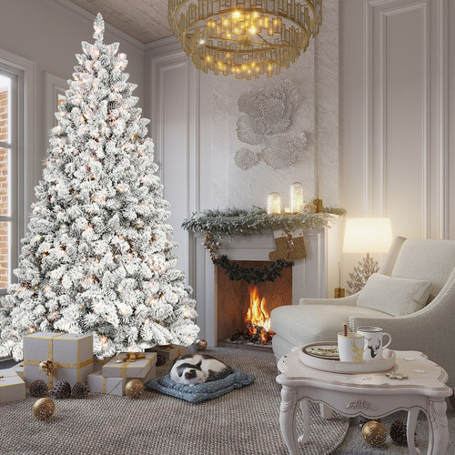 4.5' Pre Lit Full Flocked Spruce Christmas Tree