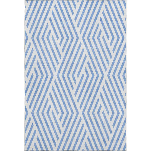 10' X 14' Denim Blue And Ivory Geometric Washable Area Rug With UV Protection