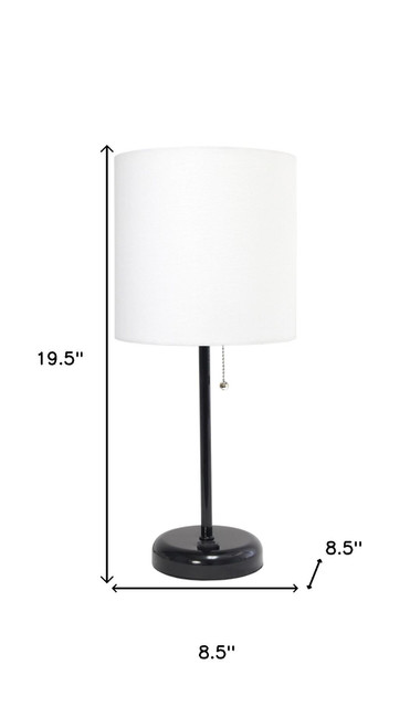Set of Two 20" Black Table Lamps With Drum Shades