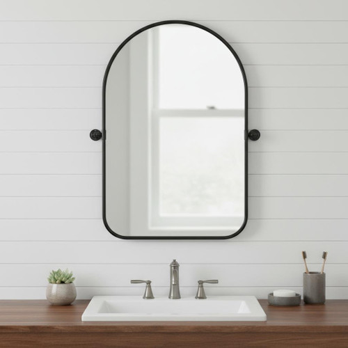 31" Black Metal Arch Framed Bathroom Vanity Mirror
