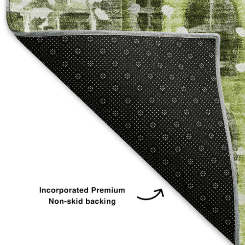 10' X 14' Green Gray And Ivory Abstract Geometric Washable Area Rug With UV Protection
