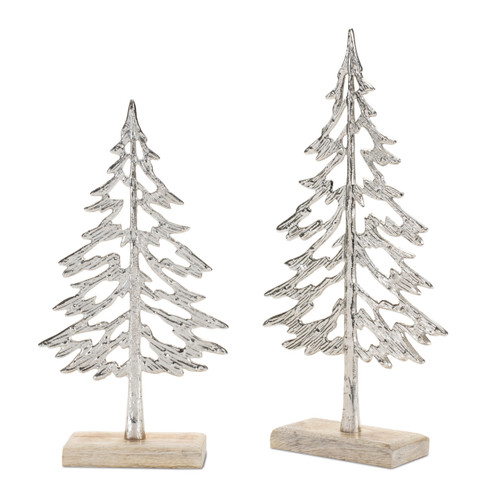 Set of Two Gray And Beige Aluminum Tabletop Sculpture