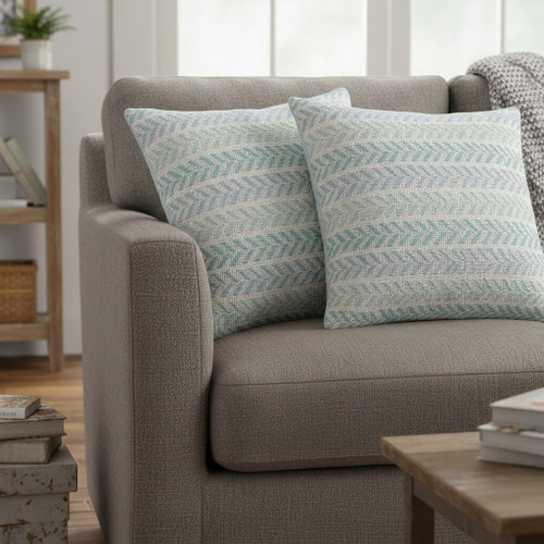 Set of Two Blue And White Chevron Cotton Throw Pillows with Texture
