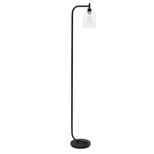 67" Black Metal Arched Floor Lamp With Clear Glass Shade
