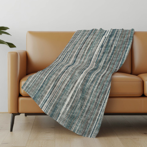 50" X 70" Ivory And Blue Striped Microfiber Plush Throw Blanket