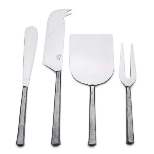Hammered Silver Stainless Steel Four Piece Hand Forged Cheese Knife