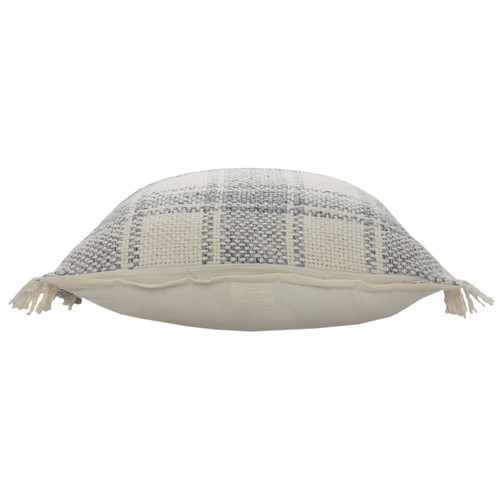 20" Gray And Cool Gray Plaid Cotton Blend Throw Pillow