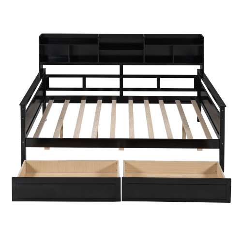 Espresso Wood Full Day Bed With Drawers