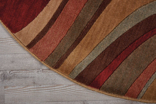 6' Ivory Tan And Red Striped Non Skid Round Rug