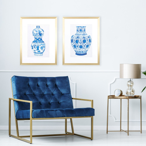 Set Of Two Ming Vase B Gold Framed Wall Art