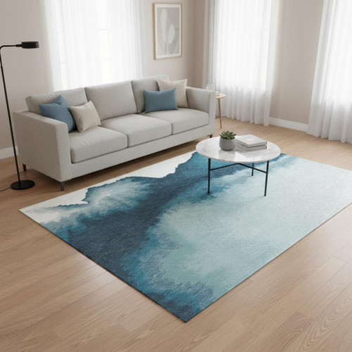 5' X 7' Blue And Gray Abstract Washable Area Rug