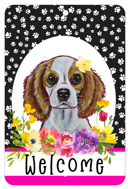 Cavalier King Charles Blenheim - HHS Paw Prints Welcome Indoor/Outdoor Aluminum Sign