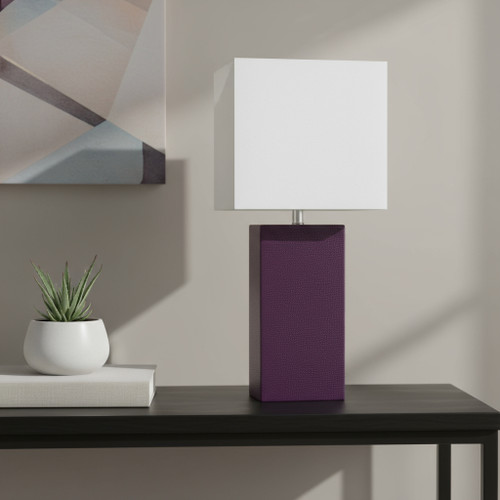 21" Eggplant Faux Leather Table Lamp LED With White Shade