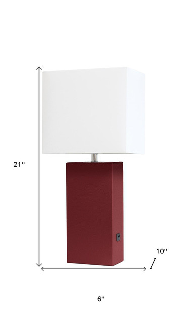 21" Red USB Table Lamp With Shade