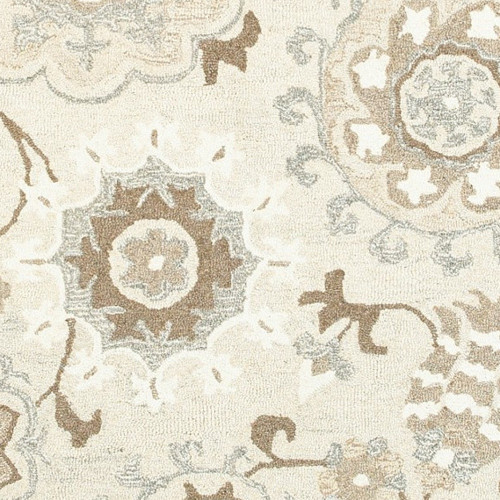 8' X 10' Ivory And Gray Wool Floral Hand Tufted Area Rug