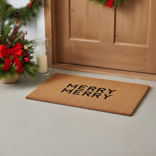 17" X 29" Brown And Black Christmas Outdoor Coir Door Mat