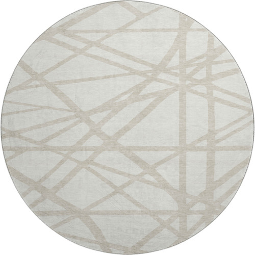 8' Ivory And Beige Geometric Washable Round Rug With UV Protection