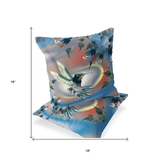 Set of Two Gray Orange And Blue Bird Indoor Outdoor Throw Pillow