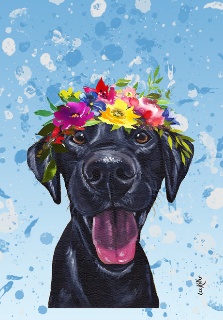 Black Labrador - Hippie Hound Studios Summer Crown  House and Garden Flags