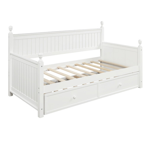 White Wood Twin Day Bed With Trundle