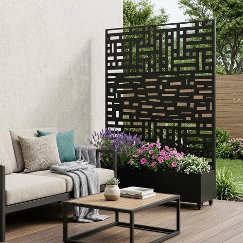71" X 47" Black Galvanized Metal Rectangular Planter Box