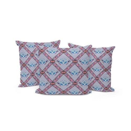 Set of Three Gray Blue And Pink Peacock Floral Indoor Outdoor Throw Pillow