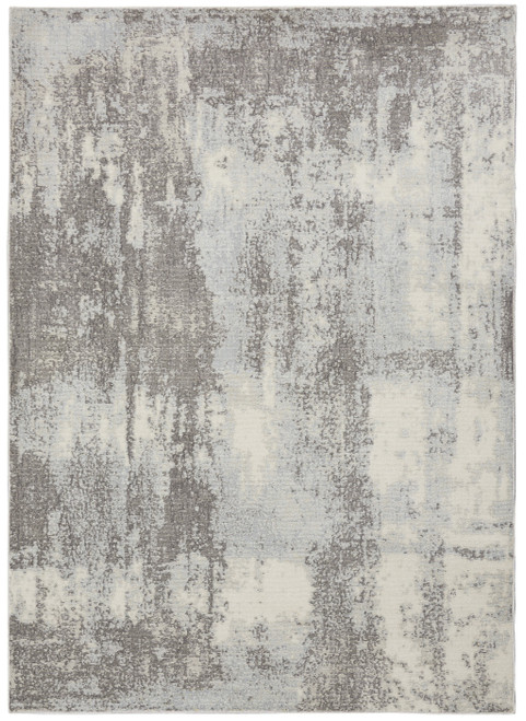 4' X 6' Gray Ivory and Light Blue Abstract Non Skid Area Rug