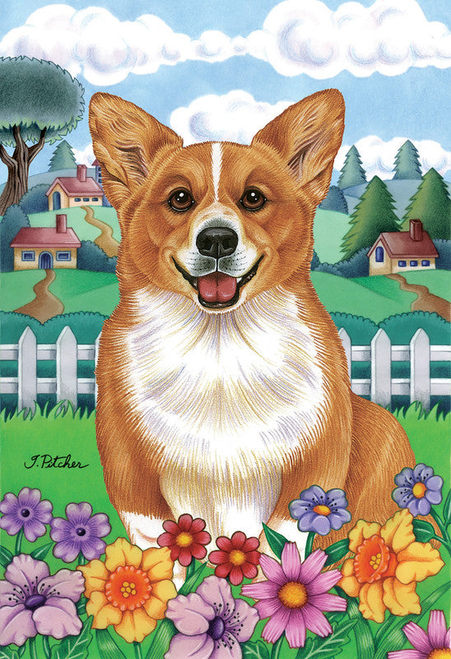 Corgi Pembroke Welsh  - Tomoyo Pitcher Spring Garden Flag