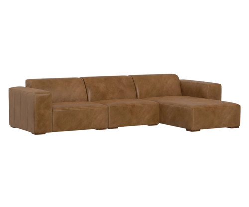 122" Brown Leather Modular Wood Sofa
