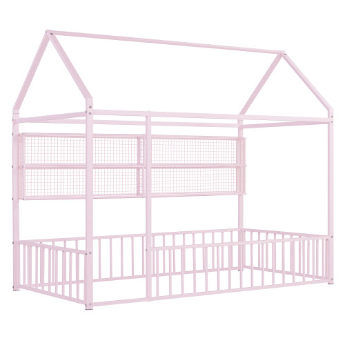 Pink Metal Twin House Bed