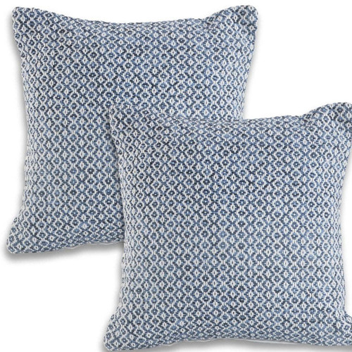 Set of Two Blue And White Geometric Cotton Throw Pillows with Texture