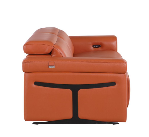73" Orange and Black Italian Leather Power Reclining Loveseat