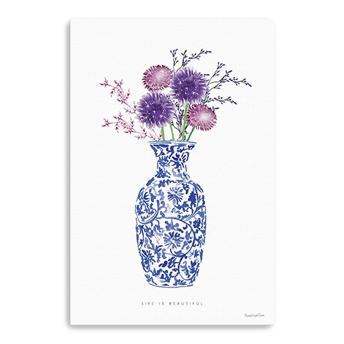 Homeroots Home Decor 36"x24" Blue and White Life Floral Vase Canvas Wall Art