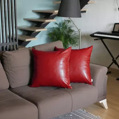 Bohemian Vegan Faux Leather Throw Pillow Covers