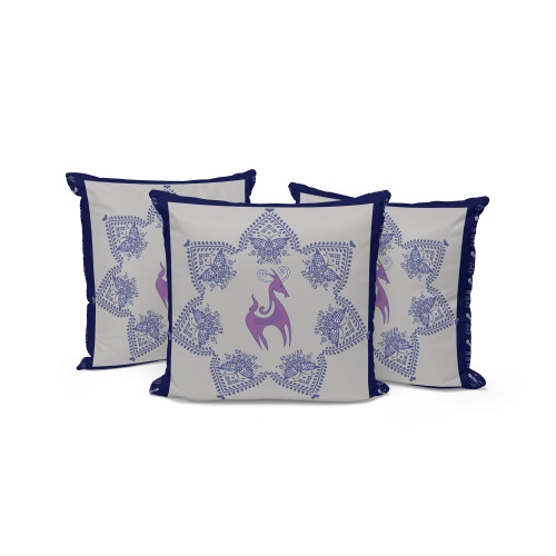Set of Three Purple And Indigo Horse Indoor Outdoor Throw Pillow