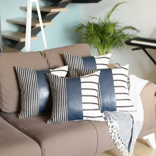 Decorative Vegan Faux Leather Throw Pillow Set of 4