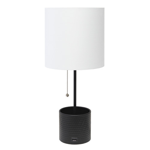 19" Black USB Table Lamp With Drum Shade