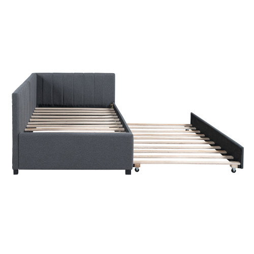Gray Tufted Upholstered Twin Day Bed With Trundle