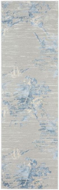 7' Gray Floral Power Loom Runner Rug