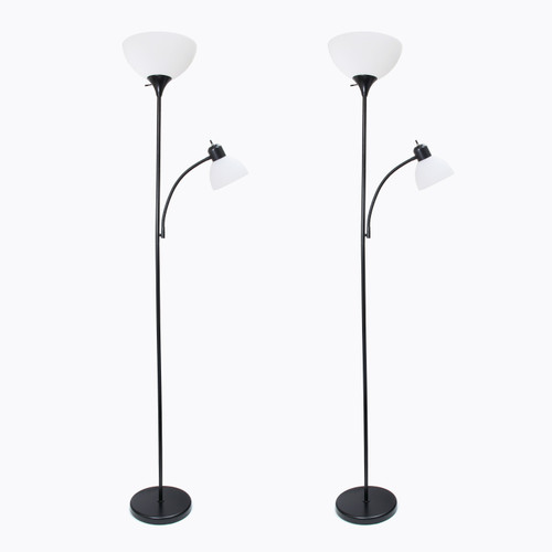 72" Black Metal Floor Lamp With White Bowl Shade