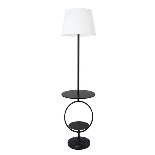 61" Black Metal Floor Lamp With White Fabric Empire Shade