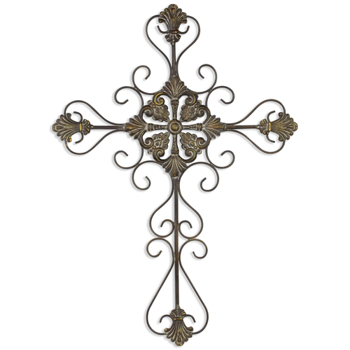 29" Gray Metal Scroll Design Gray Hanging Cross Wall Decor